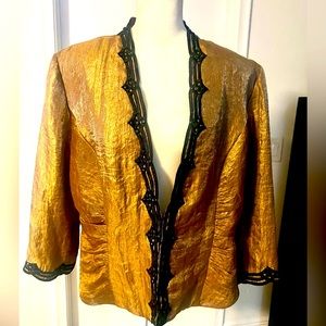 🌹J.R. Nites by Carol Lin Exquisite Dark Gold/Black Beaded Lace Size 16 Jacket!